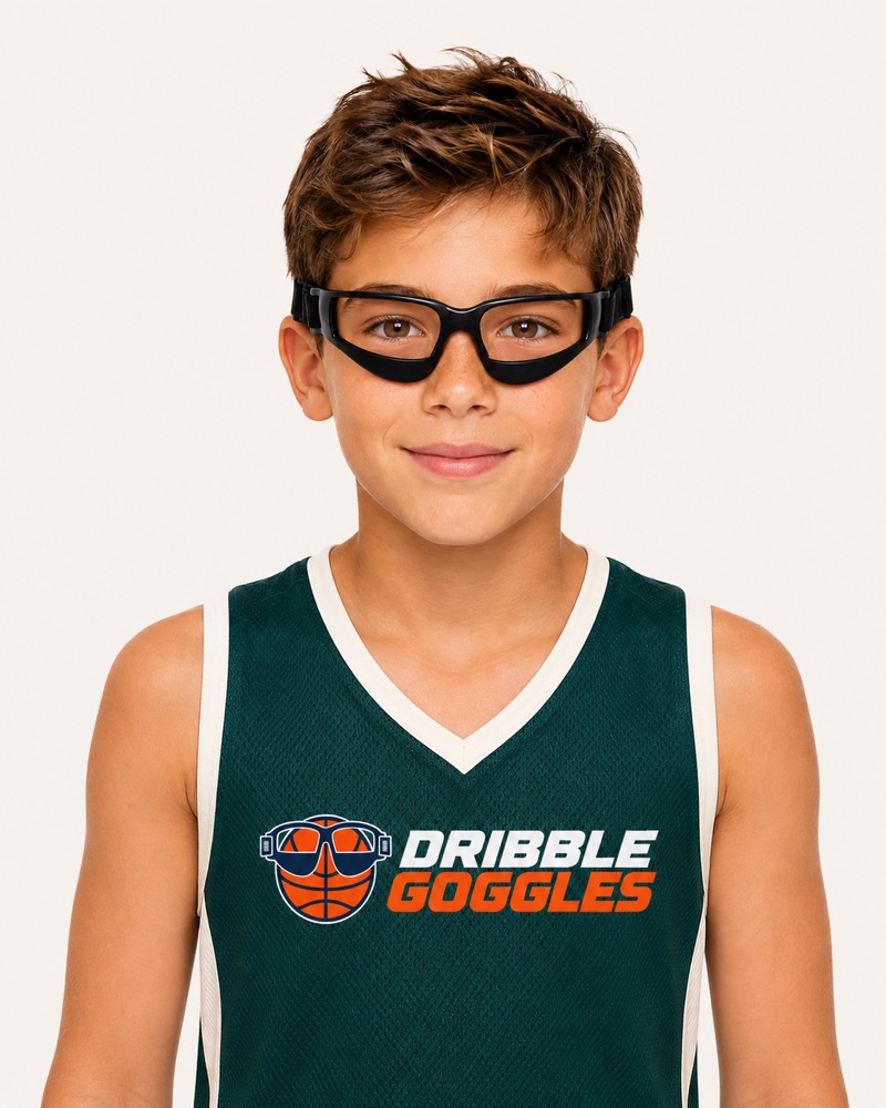 Young basketball player wearing black Dribble Goggles