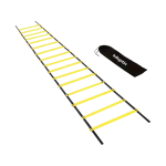 Black and yellow agility ladder with 16 rungs and storage bag